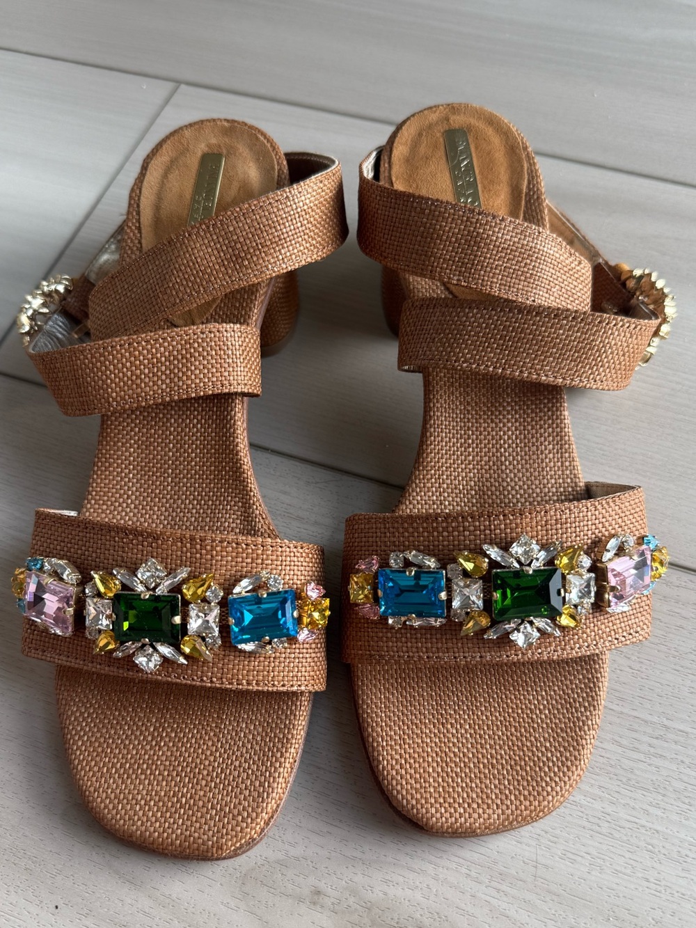 Enanuela Caruso Block Heel with Multi-Color Gems